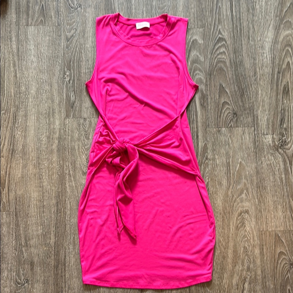 Pink Lily Vibrant Pink Tie-Front Mini Dress